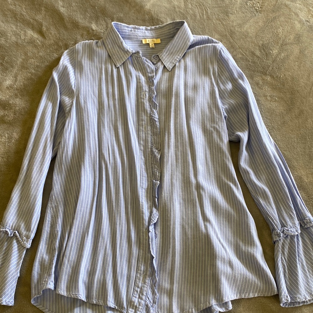 Blue and white pin stripe button down